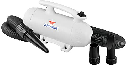 XPower Séchoir professionnel pour animaux de compagnie, avec moteur puissant et silencieux, vitesse variable et chaleur supplémentaire, polyvalent pour tous les revêtements et breeds (blanc, B-27)
