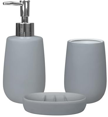 Il Gruppone Passione Casa Set 3 Pezzi Accessori Bagno in Ceramica da Appoggio Tinta Unita Design Moderno Dispenser Sapone Bicchiere Porta Oggetti Spazzolino Dentifricio Vassoio Porta Saponetta