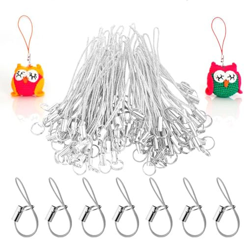 OQKAHIV 50 Pièces argent Téléphone Chaîne, Sangle Cordon Téléphone Portable Simple, Boucles Charme Téléphone Portable avec Mousqueton, Sangle Téléphone Portable Cordon pour Pendentifs Porte-clés