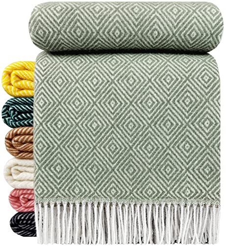 STTS International Wolldecke 100% Schurwolle Wohndecke 140 x 200 cm Tagesdecke Schurwolldecke Woll-Plaid Tirol in vielen Farben erhältlich (Hellolive (D-V))