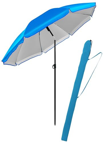 4smile Sonnenschirm Balkon + Sonnenschirmhülle - SET in Blau- UV50+ Strandschirm 180cm, Balkonschirm mit Knickfunktion, Gartenschirm, Sonnenschirm Strand