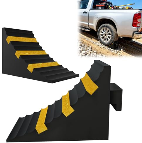 Froadp Radkeile 2er Set | Unterlegkeile Bremskeile Schwerlast aus Gummi für PKW, LKW, Anhänger & Baumaschinen | Rutschfester Radstopper | Radvorleger mit Tragegriff | Schwarz & Gelb 25x16x19cm