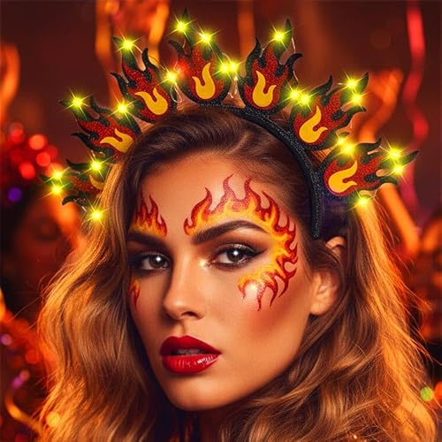 Fashband LED-Flammen-Stirnband, leuchtendes Feuer-Stirnband, Festival, Göttin, Kopfschmuck, Cosplay-Kopfschmuck, Haarschmuck für Damen