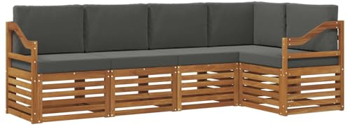 vidaXL Sofasets mit Kissen, 5-teilig, Natur und Anthrazit, rechteckiges Sofaset für Garten und Terrasse, Terrassenmöbel, moderne Sitze aus Akazienholz, langlebige Lounge