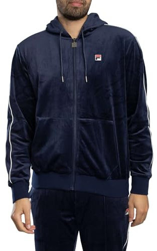 FILA Homme Sweat À Capuche Zippé en Velours Italo, Navy/Gardenia
