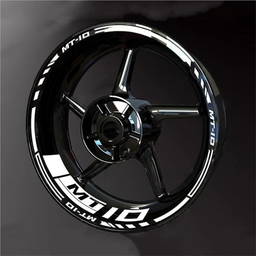 Kit Adesivi Cerchi Adesivi Riflettenti Per Cerchi Moto Per YAMAHA MT-10 MT10 MT 10 17 Pollici, Set Di Decorativi Per Set di Strisce cerchione Moto(Bianco)