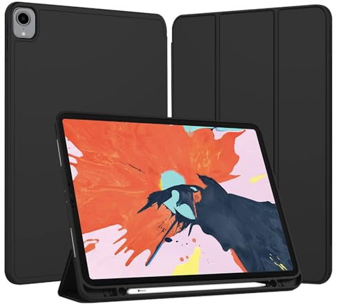 Techsuit für iPad Pro 12.9 2018 bis 2022 Hülle mit Stifthalter, Dreifach Ständer, Schlankem Design, Auto Sleep Wake, Präzisen Aussparungen, Flex Trifold Series, Schwarz