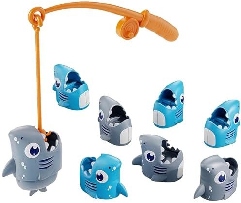 Otbushit Juego de Pesca para niños pequeños, Juego de Batalla Interactivo de Mesa con 8 Peces en Forma de tiburón, 1 caña y guía de para diversión Familiar