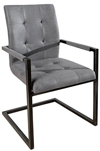 invicta INTERIOR riess-Ambiente.de Design Freischwinger Stuhl Oxford Vintage grau mit Armlehne Eisengestell | eleganter Esszimmerstuhl