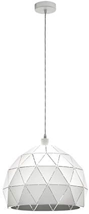 EGLO Pendellampe Roccaforte, 1 flammige Pendelleuchte, Hängelampe aus Stahl, Weiß, Fassung: E27, Ø 30 cm