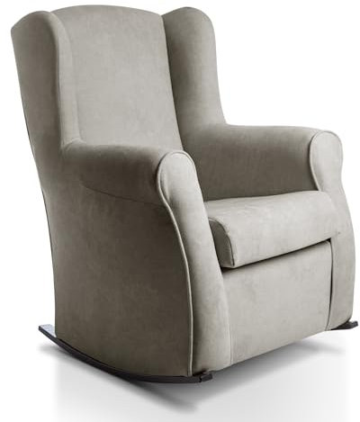 SUENOSZZZ-ESPECIALISTAS DEL DESCANSO Sillon orejero balancin wengué Carla (Sillon Lactancia) Sillón tapizado Antimanchas acualine Color Gris. Mecedora para Dormitorio, Salon o habitacion de Bebe