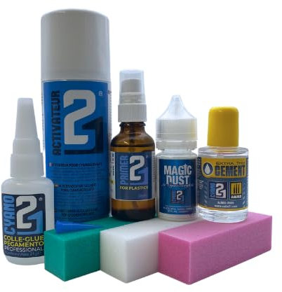 KIT COMPLETO Super Colla Ciano Colle21. Set Professionale multi-usaggio d' Incollaggio Ideale Per Modellismo e Bricolage.