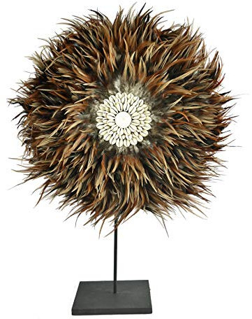Coco Papaya Juju Hut mit Federn und Muscheln, braun, Durchmesser 40 cm