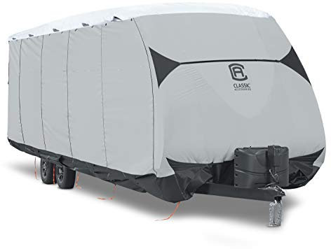 Classic Accessories SkyShield Wohnwagenabdeckung, Schutzhülle für Wohnwägen, Abdeckplane Wasserdicht zum Schutz vor Wettereinflüssen, Grau, für Wohnwagen 650 - 700 (80-481-193101-RT / Model 6)