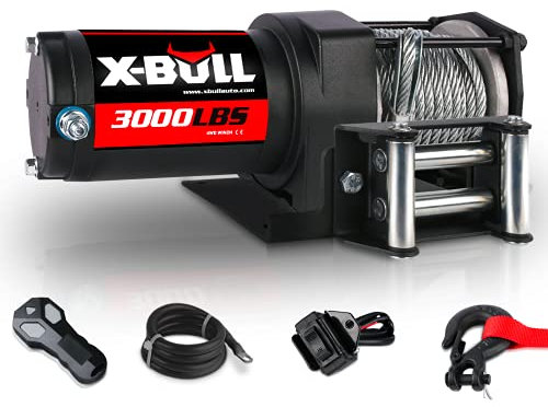 X-Bull Cabrestante eléctrico de Alambre de Acero de 12 V 3000 Libras para remolcar ATV/UTV Todoterreno con Soporte de Montaje Remoto inalámbrico