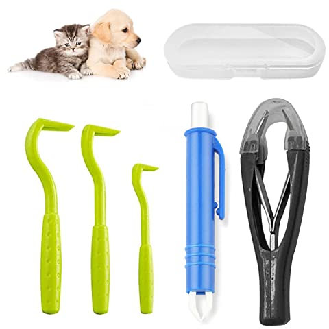 Xhuidz Set di 5 Tick Gancio Tick Pinze Pinzetta per Zecche Tick Remover,Tick Pinzette per Cani Gatti Cavalli Animali Persone,per Tutte Le Dimensioni,rimozione Delicata delle zecche in pochi Secondi