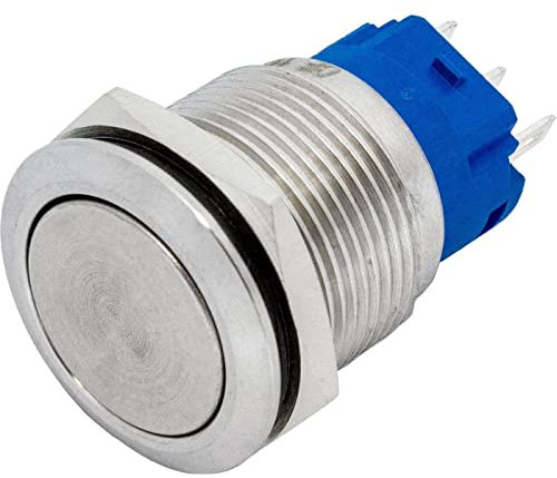 Lumonic Edelstahl Drucktaster flach 19mm Durchmesser Button I Maße: 2,8x0,5mm Pin s 250V 3A I Vandalismussicher nach dem IP65 Standard