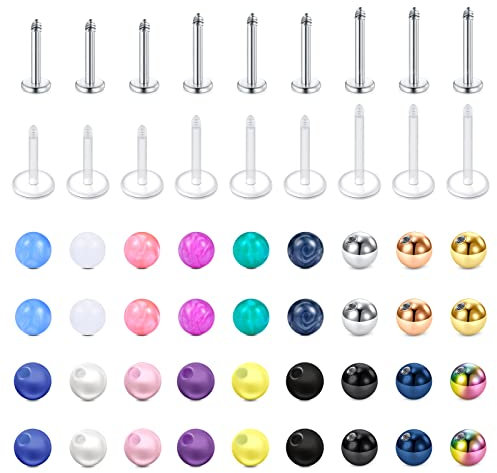 Longita 16G 6-10MM Stab Piercing Lippe Chirurgenstahl & Acryl Ersatzkugeln Piercing Kugel für Helix Tragus Piercing Ohrstecker Labret Lippenpiercing Ohrpiercing Conch Piercing für Damen