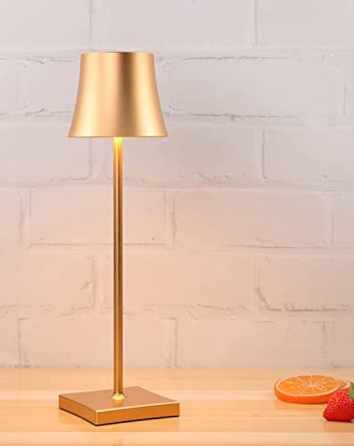 Seihoae Tischlampe Kabellos, IP54 Wasserdichte LED Tischleuchte Kabellos, 5200mAh Akku Schreibtischlampe mit großer Kapazität für Restaurant Buffet Bar Café im Innen und Außenbereich, Gold