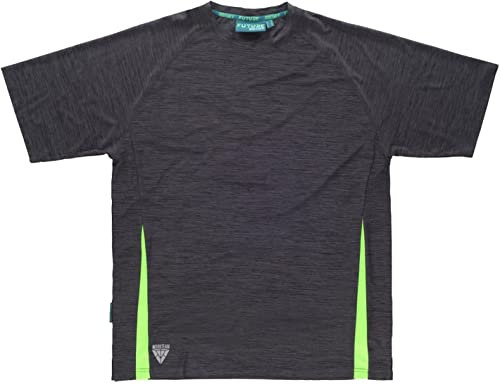 Work Team Camiseta Técnica Elástica de Manga Corta ranglan. Cortes Combinados en los costados. Unisex Gris Oscuro+Verde Lima L