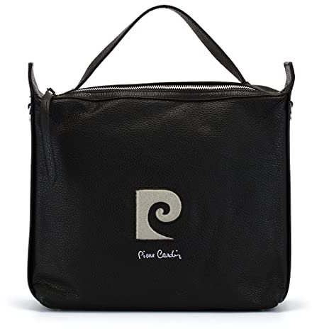 Pierre Cardin Messenger-Handtasche für Damen, umwandelbar in Schulter- und Umhängetasche, mit Griffen und verstellbarem, abnehmbarem Riemen, aus echtem Leder, 30 x 30 cm, schwarz