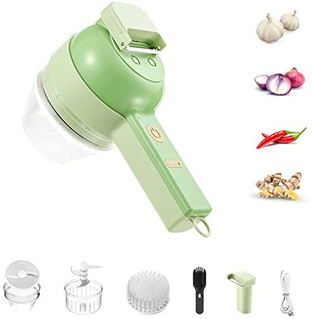 Kitchen Gods - Set di tagliaverdure elettrico portatile 4 in 1, robot da cucina senza fili, per frutta, verdura e carne, verde
