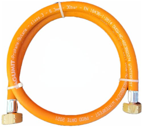 ZaTeChS Propan Butan Gasschlauch 200cm (2m) | 30 bar | Ø6.3mm | 21.8 Zoll LKS Anschluß mit Schnellkupplung | bis -30°C | Propangasschlauch | Gasschläuche | Gas Hose | für Camping, Gasgrillgeräte