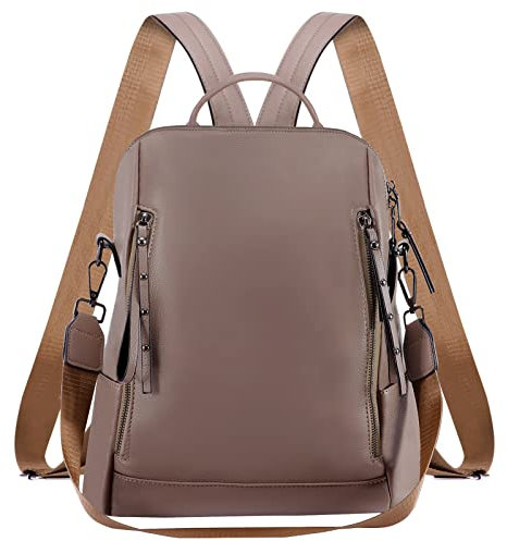 HAWEE Damen Rucksack Weiches PU Leder Schulrucksack Anti-Diebstahl Tagesrucksack Elegant Schultertasche Wasserdicht Cityrucksack mit Schultergurt Daypack für Arbeit Reisen Einkaufen Alltag, Khaki