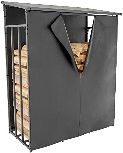CLP Kaminholzunterstand Ruston Aluminium + Abdeckplane I Kaminholzregal Anthrazit I Holzlager Aus Aluminium I Feuerholzregal Für Außen, Größe:M