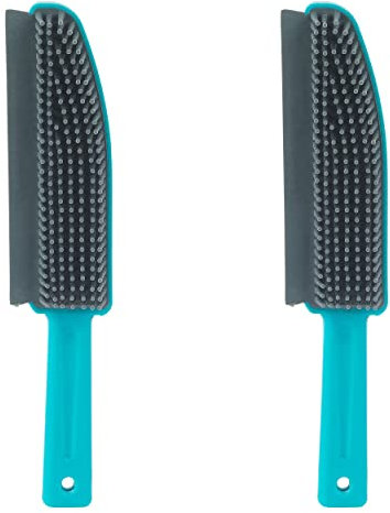 Beldray COMBO-8217A Pet Plus TPR Upholstery Brush Set of 2, Pet Hair Remover Brushes, Rubber Bristles Capture Dust/Dirt, Scraper Lip for Collection of Dirt, for Homes with Pets, Blue/Grey, 25 x 5 cm