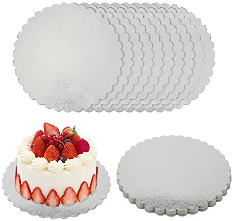 JAPCHET Paquete de 20 tablas redondas para tartas de 12 pulgadas, 300 x 2 mm, placas base de pastel plateadas, platos base de pastel de 30 cm para boda, cumpleaños