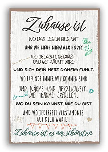Zuhause ist - Schild für Zuhause mit Zitat als Geschenk und zur Dekoration