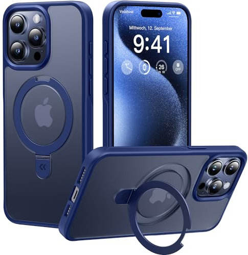 CASEKOO 2025 Neu Magic Stand für iPhone 15 Pro Max Hülle für MagSafe [Militärschutz] [Unsichtbarer Ständer] Stoßfeste Kratzfeste Schutzhülle Dünne Griffige Handyhülle Matte Case - Blau