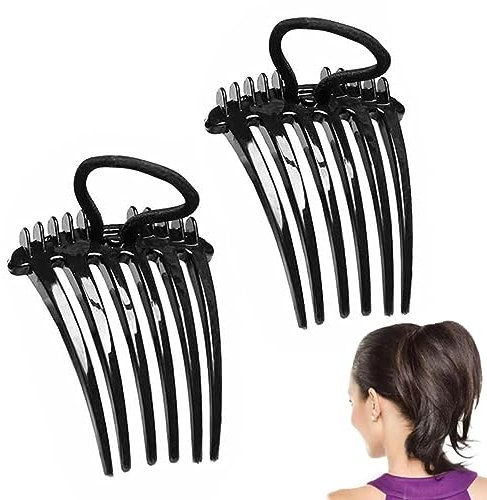 Kinretixia® 2 Stück Bandette-Kamm mit elastischem Band, flauschiger Haarkamm, Pferdeschwanz, Bump it up-Volumenkämme - für Frauen flauschiges Haar (schwarz)