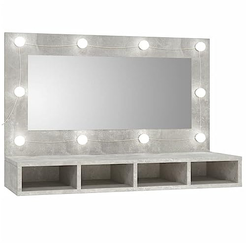 vidaXL Spiegelschrank mit LED Betongrau 90x31,5x62 cm