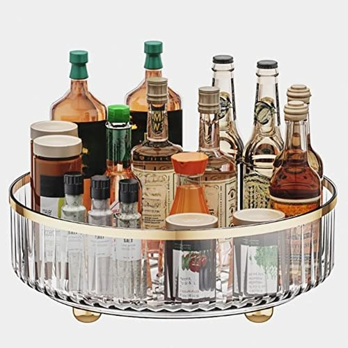 Cachpib Drehbares Gewürzregal für Küche 27cm Drehteller Schrank Organizer Transparent Aufbewahrungsregal Organizer Rund Gewürzhalter für Küche Aufbewahrung und Organisation (Transparent)