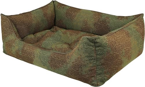 Dandy Dog Hundebett Vintage Ornaments Forest - abziebarer Bezug mit waschbarer antiallergischer Füllung Innekissen herausnehmbar - Größe XL, Grün