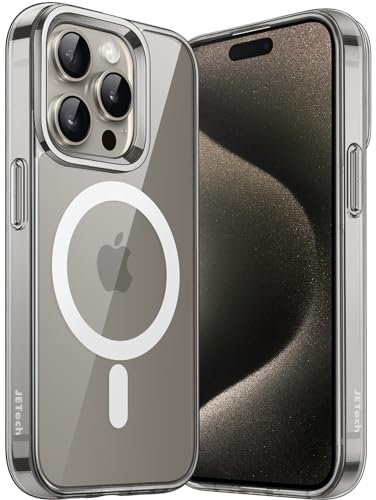JETech Magnetic Case for iPhone 15 Pro Max 6.7-Inch Compatible with MagSafe Wireless Charging, Shockproof Phone Bumper Cover, Anti-Scratch Clear Back (Natural Titanium)