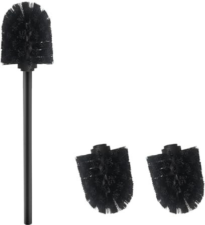 WAVEWO Escobilla de Inodoro de Silicona, con 2 Cabezales de Cepillo, 7 cm de diámetro, de Acero Inoxidable 304, para la Limpieza del baño (PP Negro)