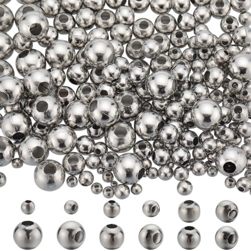 SUNNYCLUE 1 Scatola 500 Pezzi 6 Dimensioni Perline in Acciaio Inossidabile Perline Distanziatrici Rotonde Sfuse 2 mm 3 mm 4 mm 5 mm 6 mm 8 mm Perline A Sfera Minuscole Mini Piccole Rondelle Perline A