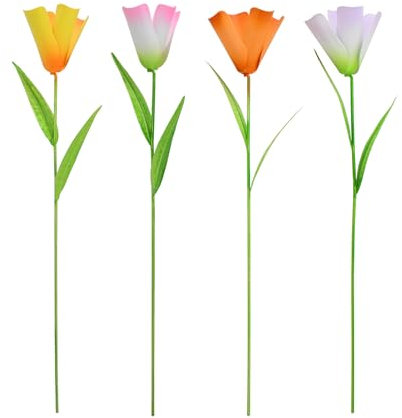 4 x Blumen-Gartenstecker Dekor, rustikale Metall-Tulpen, Blumenpfahl, Pflanzenspieß, Hof, Kunst, Ornament, Frühlingsdekoration, Gartenpflanze, Tulpenblumen, Stab für Terrasse, Rasen, Hof, Pflanzgefäß,