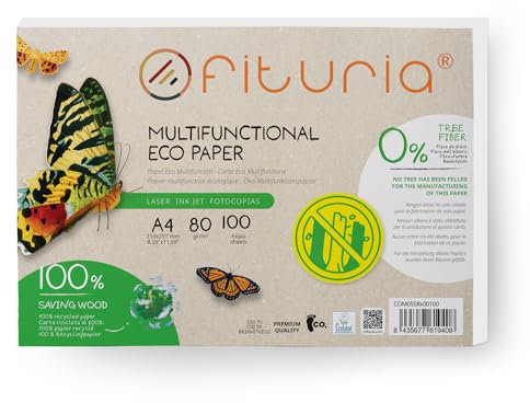 Recyclingpapier, A4, 80 g, 250 Blatt, 100% aus Recyclingpapier, Packung mit recycelten Papierbögen, natürliche Farbe, geeignet für Laserdrucker und Inkjet, Gastronomie (100 Blatt)