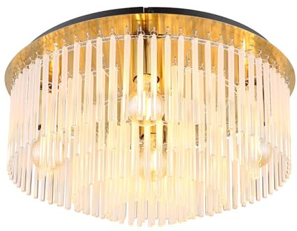 meineWunschleuchte Große Retro Deckenleuchte mit transparenten Echtglas Stäben, Ø 50cm