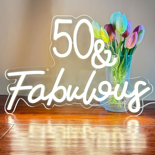 50 & Fabulous Neonschild mit 50 fabelhaften LED-Schildern Happy 50th Birthday, Neonlicht für Geburtstagsparty, Wanddekoration, 50. Geburtstag, LED-Neon, personalisiertes Geschenk