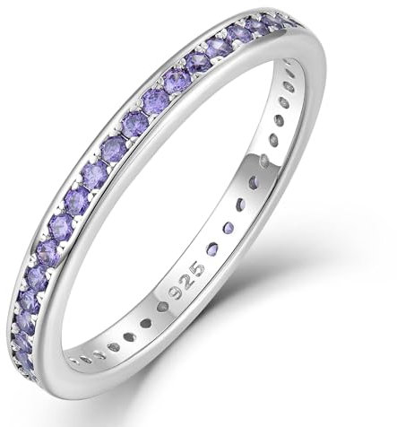 YL Ewigkeitring Stapelbare Ringe 925 Sterling Silber Amethyst Geburtsstein Ring Verlobungsringe Memoire Ringe Schmuck Geschenke für Damen Mutter Freundin,Größe52