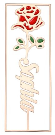 INBLUE Personalisierte Geburt Blume Lesezeichen mit Namen Messing Bunte Lesezeichen für Buchliebhaber Lesezeichen Schneiden Namen Lesezeichen Geschenke für Leseliebhaber (Stil A - Rose Gold)
