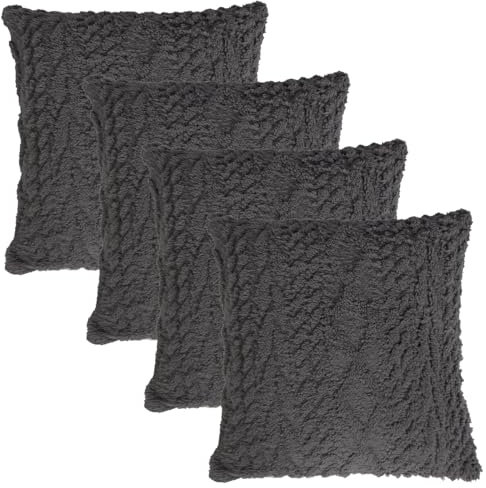 OHS Cushion Covers 45 x 45, Cable Knit Super Soft Sofa Cushion Covers for Living Room Bedrooms Decorative Square Throw Pillows with Zipper Sherpa Reverse- Set of 4, Grey