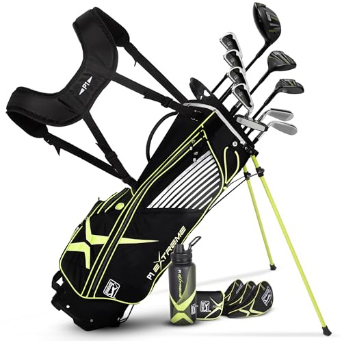 PGA Tour P1 Extreme 17-Piece Complete Golf Club Set – Youth Junior Right-Handed Golf Clubs for Boys & Girls – Full Titanium Driver, Stainless Steel Irons, High MOI Putter, Stand Bag & More by Golfgen