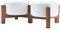 SPUNKYJUNKY Gamelle pour Chien en céramique Double gamelle surélevée avec Support en Bois d'acacia pour Chats et Chiens (850 ML, Blanc)