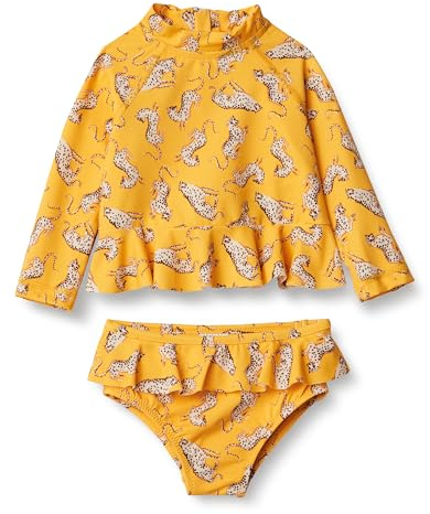 Amazon Essentials Set Rashguard Bebé Niña, Amarillo Dorado Beige Leopardo, 12 meses